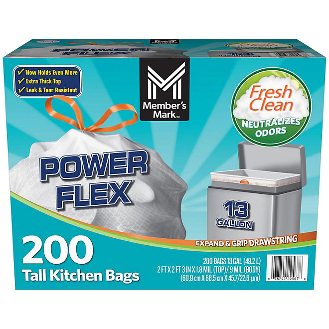 13 Gallon Tall Kitchen Trash Bags, 200 ct