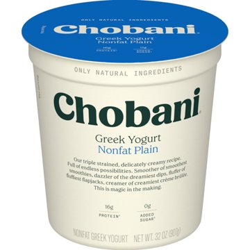 Chobani 16g Protein Non Fat Plain Greek Yogurt. 32 oz