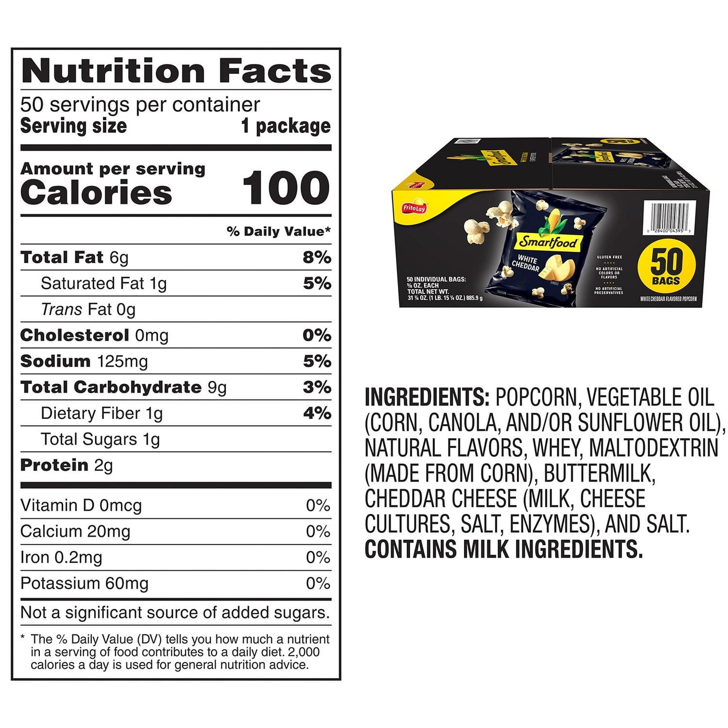 Palomitas de maíz Smartfood, queso cheddar blanco, 0.625 oz