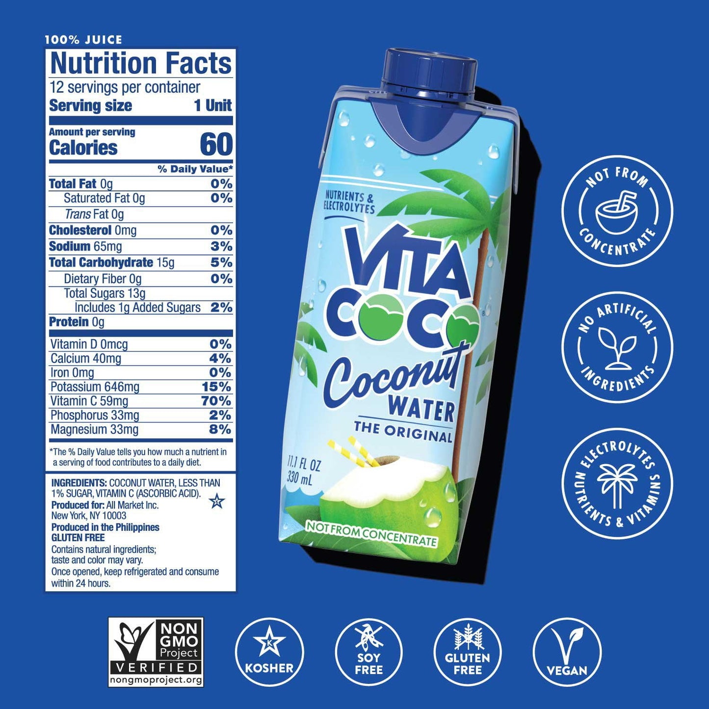 Agua de coco Vita Coco, 11.1 onzas líquidas
