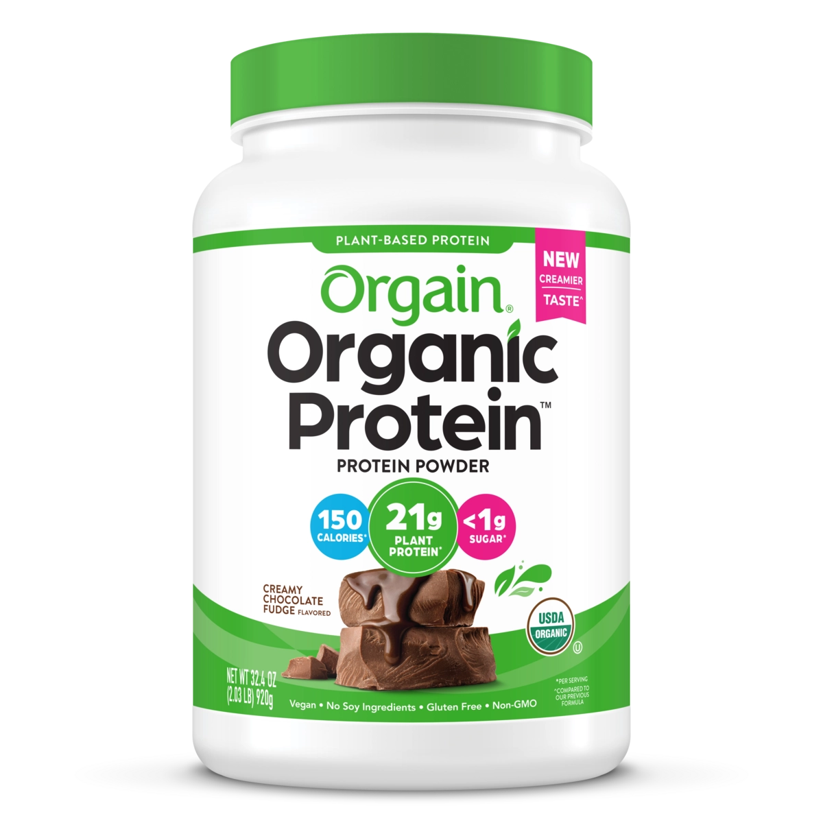 Organic 21g Plant-Based Protein Powder, Creamy Chocolate Fudge, 2.74 lb