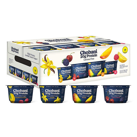 Chobani 20G Protein Low Fat Greek Yogurt Cups Variety Pack, 6.7 oz., 16 ct.