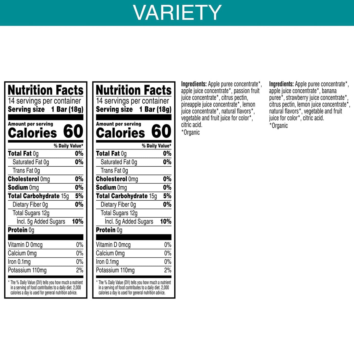 Pure Organic Variety Pack Layered Fruit Bars, 0.63 oz