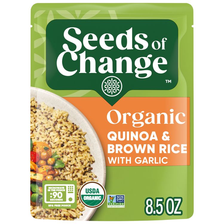 Seeds of Change Quinoa y Arroz Integral Orgánico Certificado con Ajo, 8.5 oz