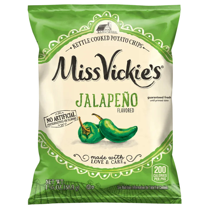 Miss Vickie's Kettle Cooked Potato Chips, Jalapeno, 1.38 oz