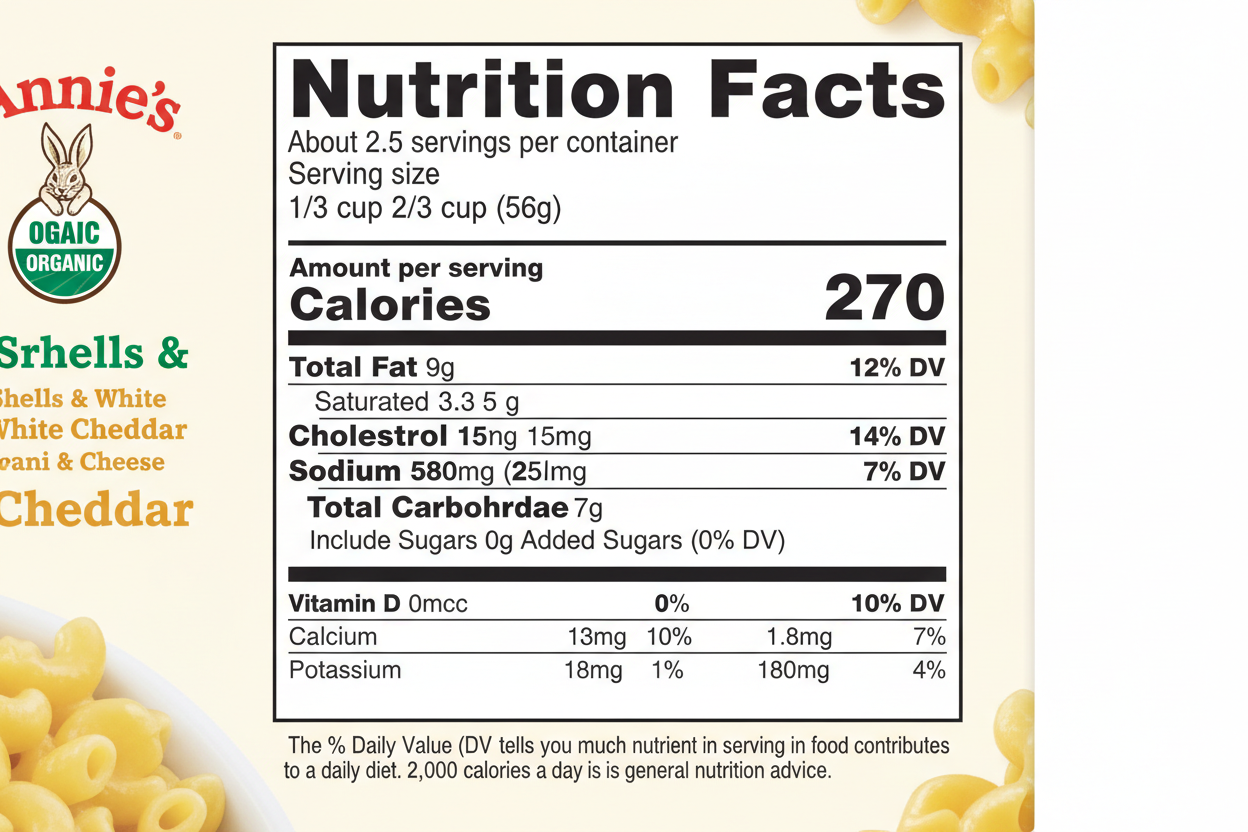 Annie's Shells and White Cheddar Mac and Cheese nutrition facts