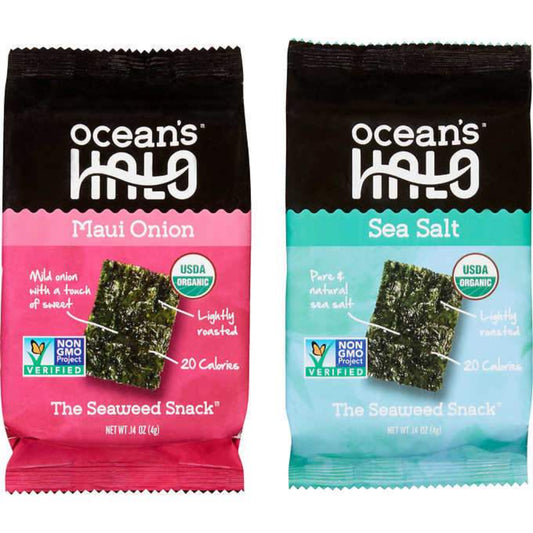 Bocadillo de Algas Marinas Orgánicas Ocean's Halo, Cebolla Maui y Sal Marina, 0.14 oz
